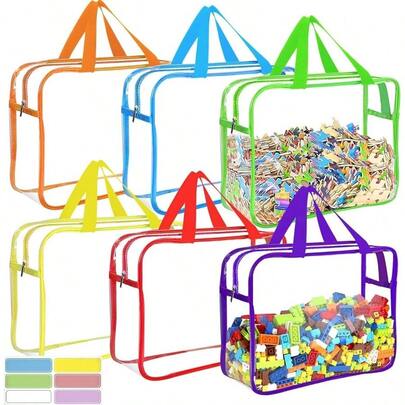 6 Colors Packs Storage Bags, PVC Storage Bags With Zippered, Waterproof Bags Board Games, Handheld Storage Organizer Building Blocks Board Games Toys