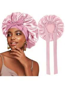 1件装奢华缎面丝绸睡眠帽 - 可调节舒适抽绳 - 男女通用护发产品，适用于沙龙、酒店、运动、居家使用，也可作毛巾或面巾使用。 - 彩色 - 查看 17