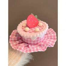 1pc Cute Plaid Strawberry Cake Hair Clip, Fabric Ornament For Birthday Party, Photo Shoot, Pink Hair Clips, Hair Clips Claw, Clips Hair, Pink Accessories, Hair Claws, Hair Slide, Hair Barrettes - 粉色 - 查看 7