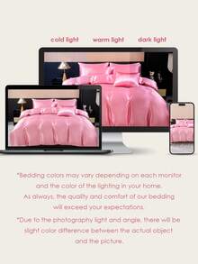 2/3件套奢华缎面床上用品套装，柔软透气，抗皱，提升睡眠质量，酒店级品质，馈赠父母及朋友，包含1个被套和1/2个枕套，奢华丝绸面料，适用于单人床、双人床、大号床、特大号床，通过Oeko-Tex认证，粉色 - 粉色 - 查看 10