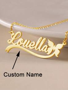 Spersonalizowany naszyjnik z imieniem w kształcie motyla, wyjątkowy prezent na rocznicę, elegancki wzór motyla, biżuteria ze stali nierdzewnej, spersonalizowana zawieszka z tabliczką znamionową, prezent urodzinowy na święta. - Wielokolorowe - Zobacz 1