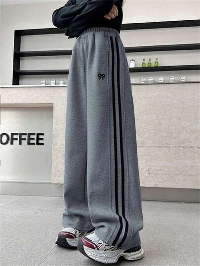 少女休闲百搭撞色条纹阔腿裤