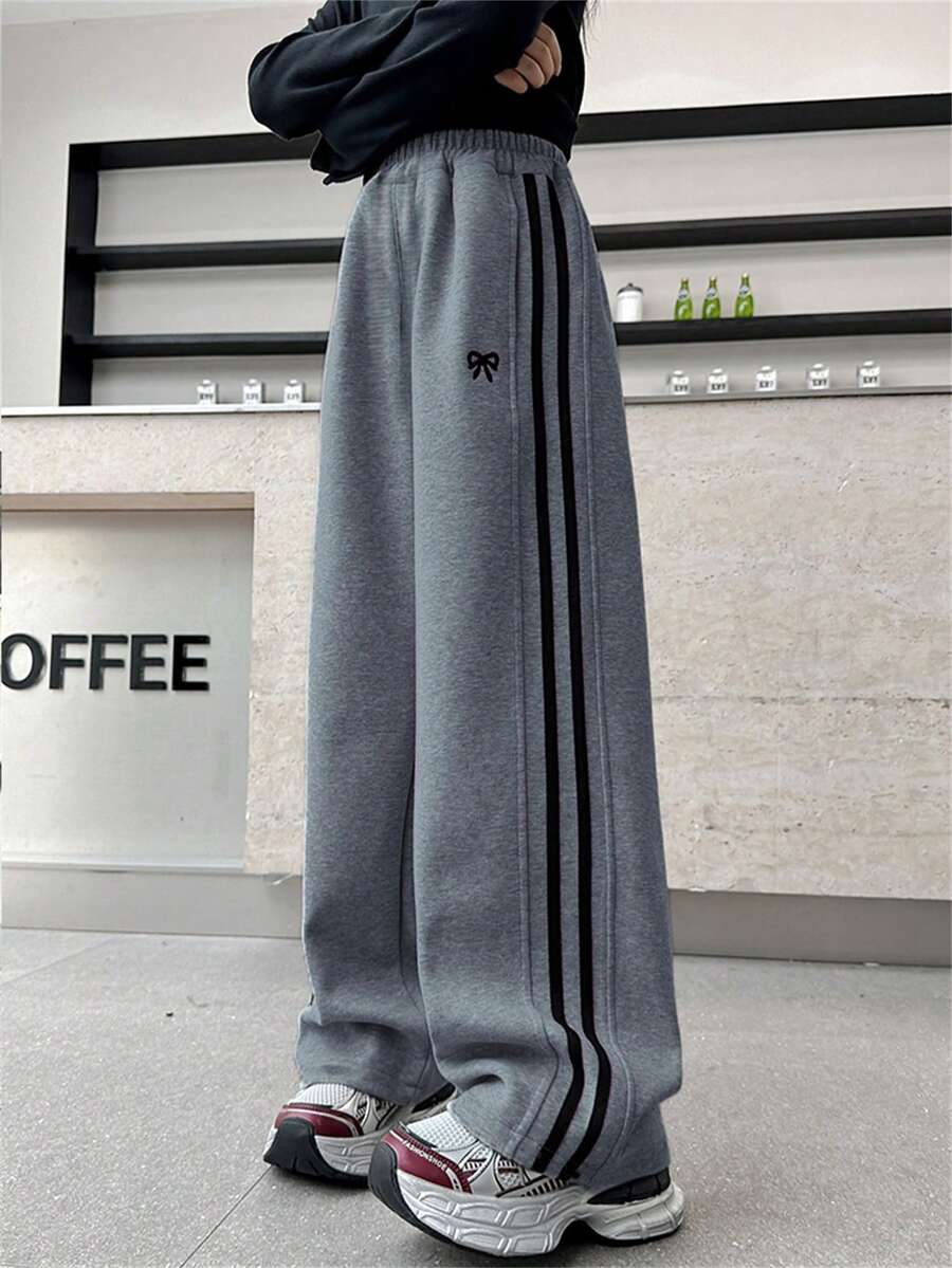 少女休闲百搭撞色条纹阔腿裤