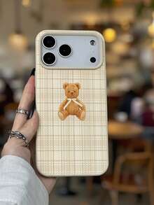 Plaid Bear Bow Luxury Couple Phone Case, Shock-Proof & Scratch-Resistant, Artistic Design, Compatible With IPhone 17/17 Pro/17 Pro Max/16/16 Plus/16 Pro/16 Pro Max/15/15 Plus/15 Pro/15 Pro Max/14/13/12/11, Perfect Birthday & Valentine's Day Gift For Him Or Her, High-Quality Printing, Durable Phone Cover, Full Coverage Protection - Multicolor - View 3