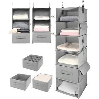 6 - Shelf Hanging Closet Organizer, 2 Separable 3 - Shelf Hanging Shelves With 3 Drawers Wardrobe, Nursery, RV Storage, Clothes Organization And Storage