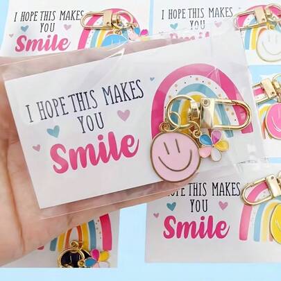 2/6/10 Pcs Cheerful Face Keychains - Colorful Cartoon Metal Key Rings With A Card - Suitable For Wallets And Handbags, Durable Metal Construction, Wallet Charms - Party Favors, Thanksgiving Back-To-School Gifts, Classroom Welcome Key Rings, Multi-Color
