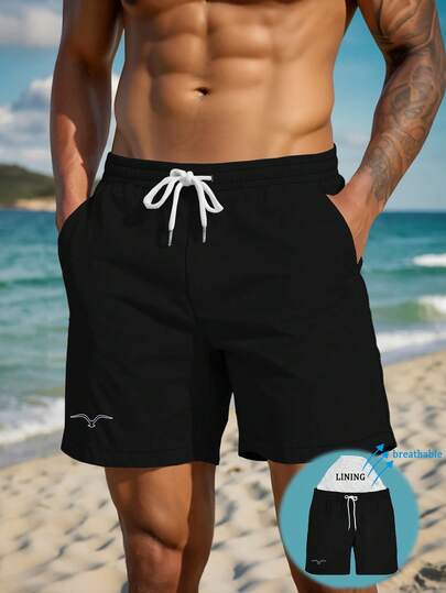 Pantalones cortos de verano para hombres con cintura con cordón, bolsillos en diagonal, estampado hawaiano, secado rápido, forro de malla de doble capa, traje de baño casual de moda con estampado 3D