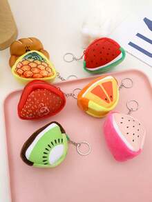 创意毛绒3D水果零钱包，可爱零钱包钥匙扣配饰，西瓜、草莓、猕猴桃迷你包 - 彩色 - 查看 1