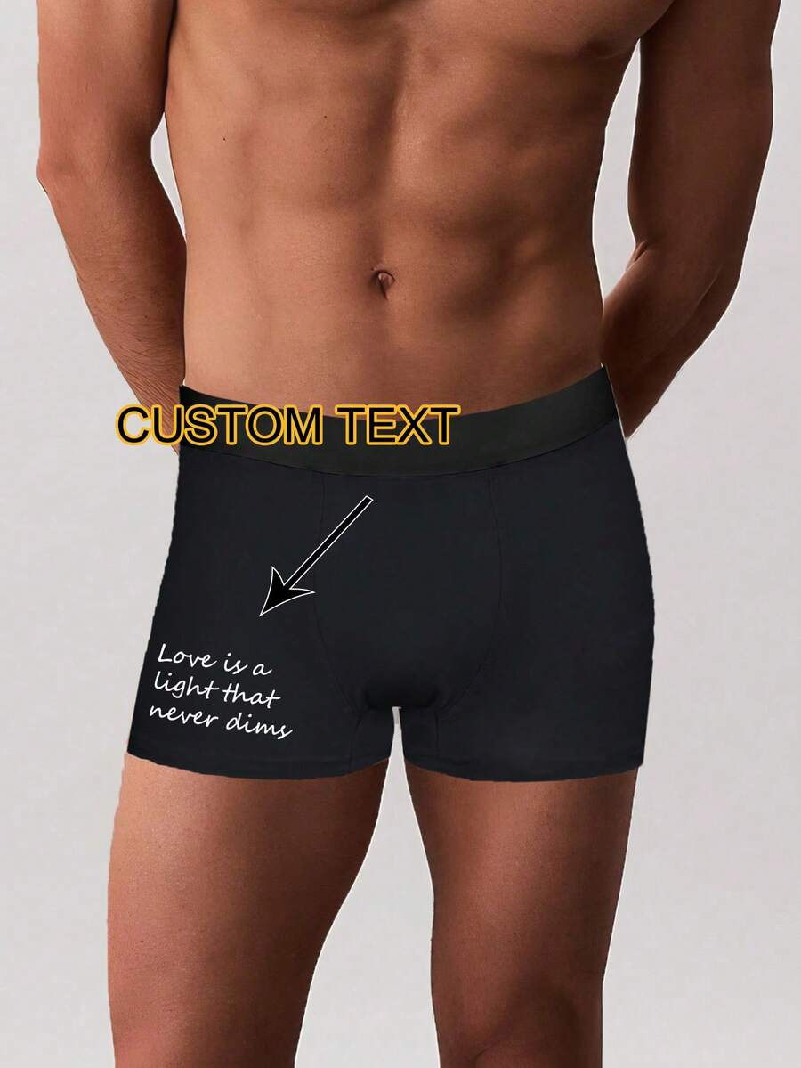DIY Underwear, Funny Underwear, Custom Text, Novelty Lingerie, Humorous Men's Boxer Briefs, Unique Men's Gifts - Black - View 1