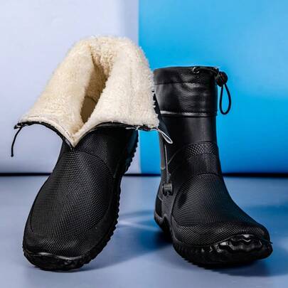 Autumn/Winter Unisex Thick Sole Waterproof Shoes, Durable Soft Bottom Lightweight Comfortable Rain Boots For Outdoor Sports, Fishing, Camping, Warm Lining, Fashion & Versatile