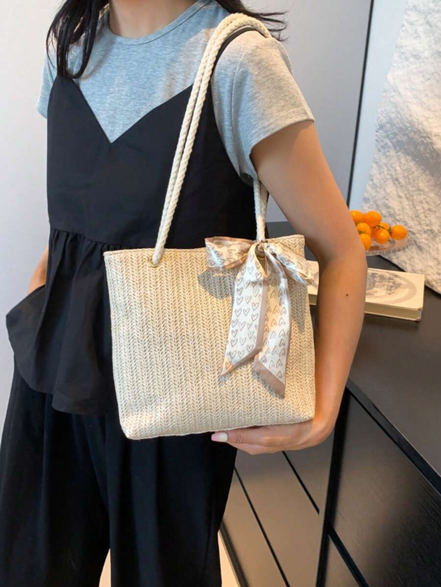 Straw Fashion Versatile Shoulder Tote Underarm Woven Handbag For Women - Beige - View 1