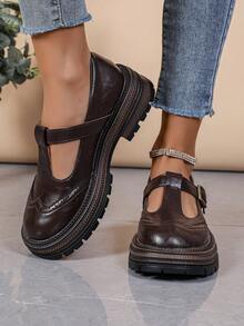 Women's Brown Buckle Mary Jane Shoes, Romantic Heart-Shaped Upper, Platform Mary Jane Shoes, Comfortable Workwear Loafers For The Office. - 棕色心 - 查看 5