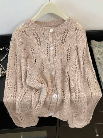 Women's Winter Gentle Temperament Sweater Cardigan,Round Neck Loose Hollow Sweater,Women's Winter Sweater Cardigan