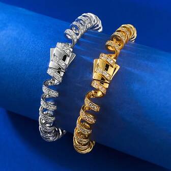 1件18K镀金镶满水钻的电话线缠绕手链，奢华珠宝礼品，送给朋友和爱人的完美礼物，情人节礼物