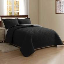 Elegant Comfort 3pcs Majestic Quilt Set Bedspreads, Ultra-Soft Comfortable Bedspread With 2 Pillow Shams Bedding, Machine Washable, Quilted Reversible Bedspread Coverlet Set, Full/Queen, King/California King And Twin/Twin XL Size Bed For All Seasons, Christmas Decorations Gifts, Cozy Winter Styles, Holiday Décor - 黑色/灰色 - 查看 2