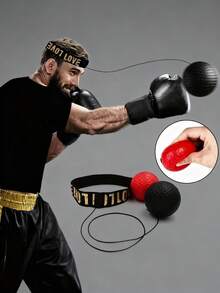 1 Set- Boxing Reflex Ball Set – 1 Boxing Balls, 1 Headband, Suitable For Daily Fitness Exercises, For Men & Women (Black/ Red)
