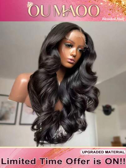 Peluca frontal de encaje de 13x4 HD con mezcla de cabello humano, onda corporal, color negro natural. Peluca frontal de encaje con densidad del 180%, pre-arrancada con cabello de bebé, cabello virgen brasileño con cabello de bebé, sin pegamento, perfecta para principiantes