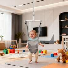Lcchabls Baby Doorway Jumper For 6-36 Months,Portable Baby Jumper & Bouncer,Balance & Coordination Trainer,Secure Clamp,Steel Spring,Adjustable Strap,Soft Seat - Grey - View 2