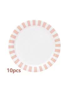 10pcs/20pcs/50pcs Pink Striped Paper Plates 9 Inch Disposable Pink White Stripe Paper Platters Pastel Striped Carnival Dessert Plates For Birthday Bridal Baby Shower Wedding Lunch Dinner Party Decorations - 彩色 - 查看 12