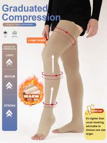Extra Long Warm Women's Solid Color 20,30 Mmhg Compression Thigh High Socks, Leg Shaping Comfortable Compression Stockings, Cozy Socks - Apricot - View 9