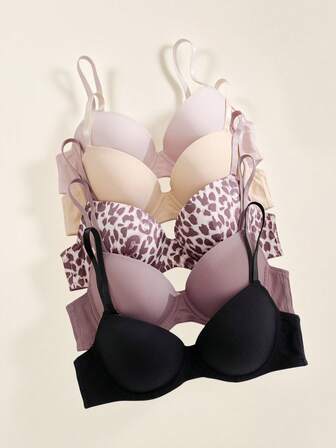 女士豹纹文胸（带钢圈，5件/包）