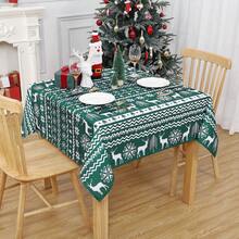 Weihnachtstischdecke, Waschbar, Knitterfrei, Tischdecke, dekorative Tischdecke, mit Schneemann,Hirsch,Weihnachtsbaum, knitterfreie,Tischset für Partys, Essen, Bankett im Freien - grüner Hirsch 130x130cm - Übersicht 3