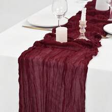 10 Pack Burgundy Cheesecloth Table Runner 17x108 Inch Boho Gauze Cheese Cloth Table Runners For Wedding Party Birthday Home Decor - Burgundy - View 5
