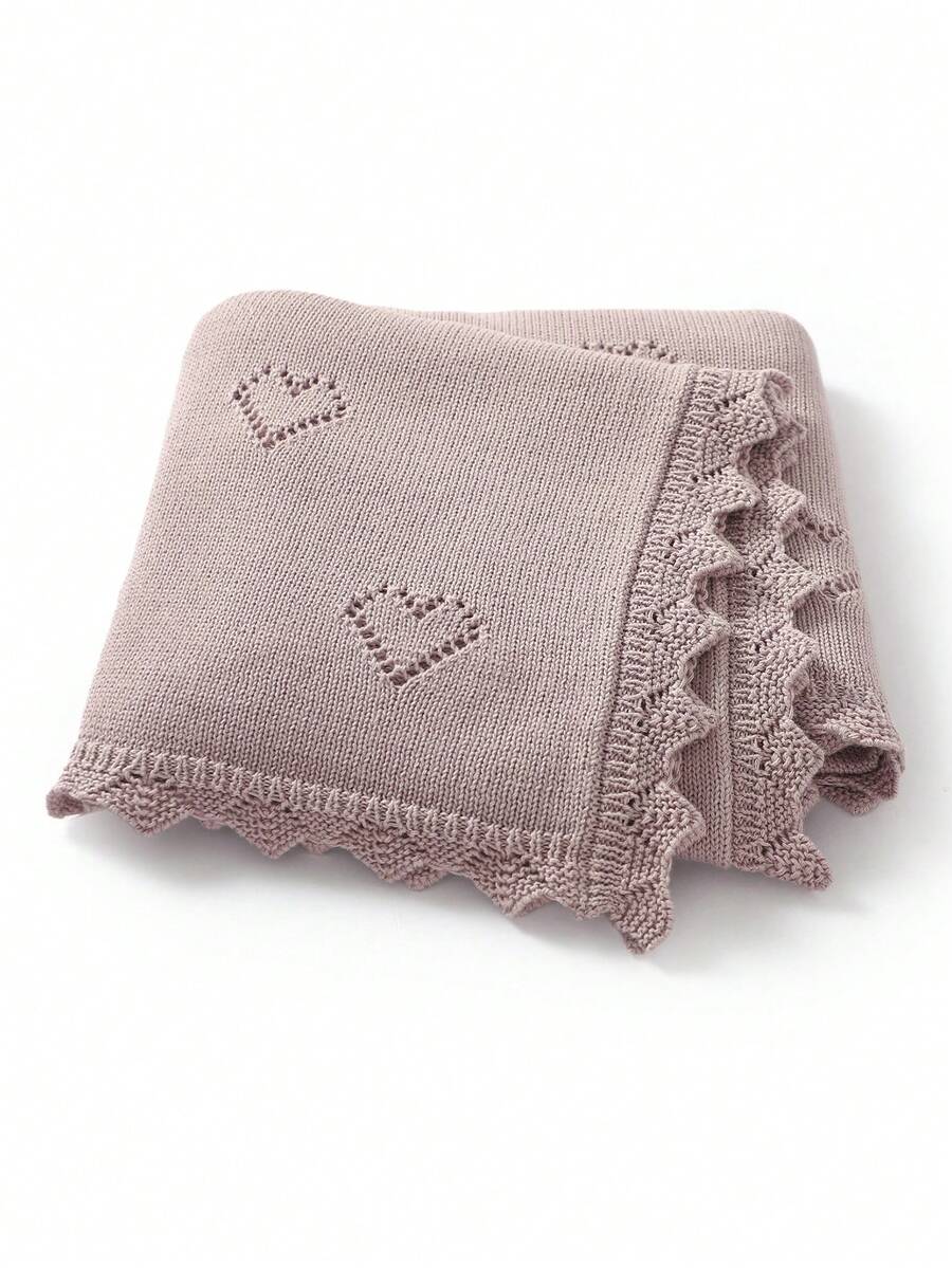 1pc Cute Heart Hollow Knitted Blanket, Delicate Crochet Edging, Children Blanket, Soft & Comfortable Baby Swaddle Blanket, All Season