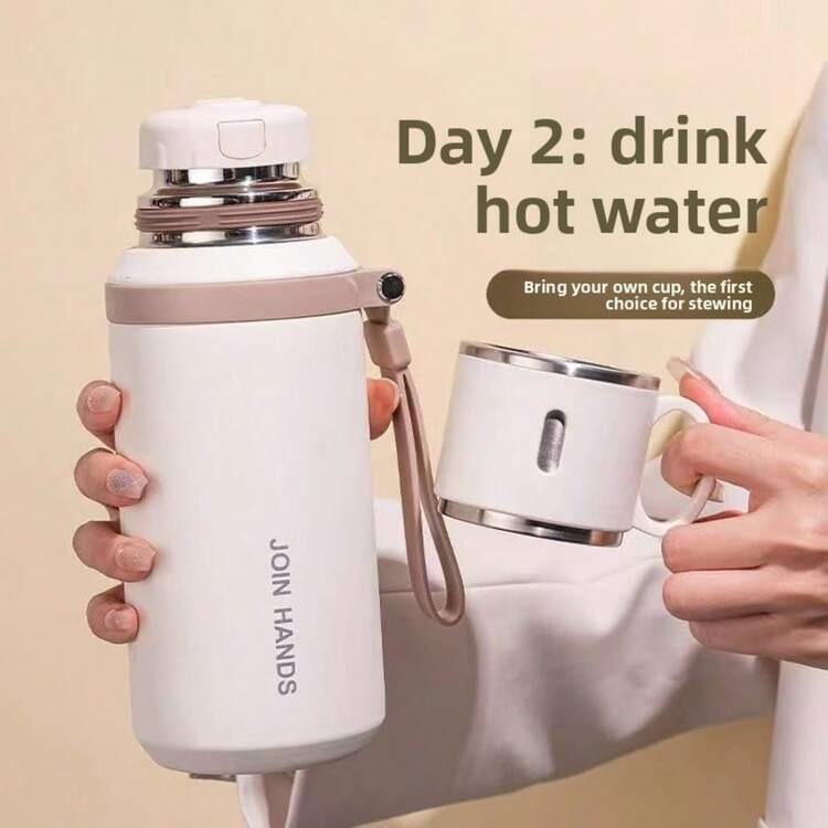 LDQ Stainless Steel Insulated Water Bottle, Vacuum Flask With 2-In-1 Lid/Drinking Cup And Strap Handle, Washable, Suitable For Hot And Cold Beverages - Great For Camping, Dining And Office Use, Valentine's Day Gift - Multicolor - View 11