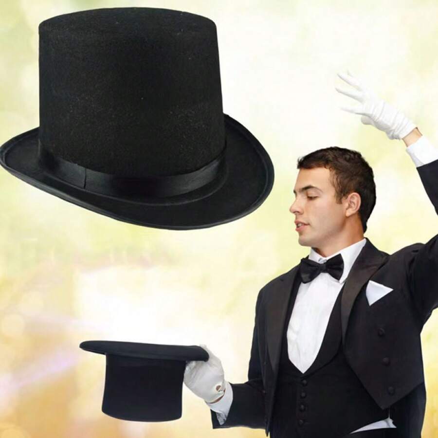 1pc Unisex Black High Top Hat 13cm Jazz Hat, Lincoln Hat, Magician Gentleman Hat, Non-Woven Fabric One-Piece Costume Cosplay - Black - View 1