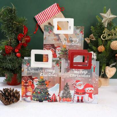 1pc Christmas Clear Gift Bag Reusable PVC Favor Bags With Handles Plastic For Christmas Swag Event Wedding Birthday Baby Shower Party Santa Bells