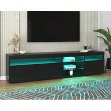 Modern Black TV Stand, Glossy Panel, Variable LED Lighting, For Living Room And Dining Room, 180 Cm - Black - View 2