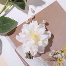 1pc Elegant Faux Flower & Pearl Bridal Hair Comb, Fashion Accessory For Wedding Dress, Bride Photoshoot - Multicolor - View 8