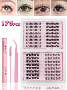 176PCS Ultra Large Capacity Mixed False Eyelash Extension Set With Eyelash Extension Adhesive Sealing Eyelash Tweezers Eyelash Brush False Eyelash Set Fluffy C-Roll Natural Curling Thick, Soft And Lightweight False Eyelashes Meet The Needs Of Various Occasions - Black - View 8