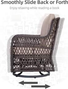 Juego de 3 sillas giratorias para Exteriores, sillas giratorias de Mimbre para Patio, cojín Grueso y Mesa Auxiliar para balcón, Porche, Patio Trasero, jardín - Beis - Ver 5