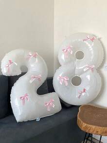 Balões metalizados brancos com números de 0 a 9, 81 cm (32 polegadas), com laço rosa. Ideais para festas de aniversário, Dia dos Namorados, aniversários de casamento, Natal e Ano Novo. - Branco - Ver 9