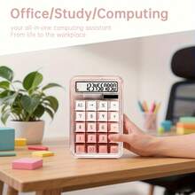 1pc Mechanical Button Desktop Calculator, 12-Digit Large LCD Display, Solar/Battery Dual Power, Large Easy-Press Buttons, Colorful Transparent Candy Calculator, Auto Sleep, Suitable For Office, School, Home (Batteries Not Included) - Pink - View 5
