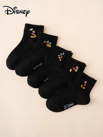 Disney 5双儿童卡通风格可爱刺绣舞蹈图案袜子，中筒袜，运动袜，适合所有季节，欧洲尺码，舒适透气，颜色鲜艳，适合日常穿着，优质面料，穿着舒适无忧。
