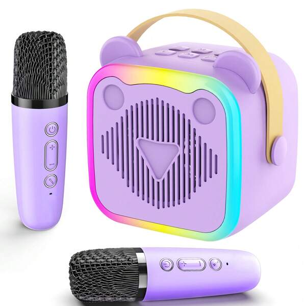 Mini Karaoke Machine For Teens & Adults, Portable Bluetooth Speaker With 2 Wireless Microphones, Voice Effects & LED Lights, Fun Gift For Family Party, Birthday, Christmas