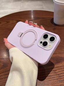 1pc Luxury Liquid Silicone Matte Invisible Ring Holder Stand Case For IPhone17Promax 16 15 14 13 12 11 Pro Plus Max Wireless Charge - Mauve Purple - View 2