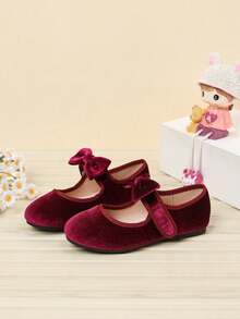 Bailarinas con decoración de lazo encantadora para niña, adecuadas para otoño/invierno - Rosa Fucsia - Ver 4