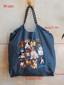 1 chiếc túi mua sắm gấp gọn, thời trang mới, thêu hình chó dễ thương, chất liệu nylon nhẹ, dung tích lớn, thích hợp cho tiệc tùng, du lịch, mua sắm và đi biển. - Nhiều màu - Xem 11