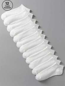 12雙白色素色平底設計透氣和止汗走女士短襪 - 白色 - 查看 6