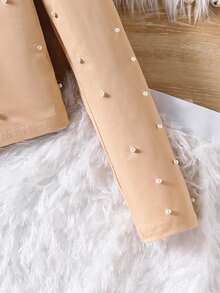 Girls Beaded Collar Puff Sleeve Top + Furry Skirt 2-Piece Set - Apricot - View 7