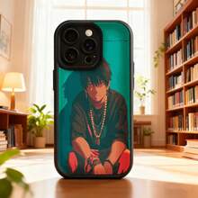 Cubierta de telefono para iPhone con diseño de anime hombre joven estilo urbano color turquesa y rojo para uso diario en biblioteca o casa Aplicable a teléfonos Apple y Galaxy. - Negro - Ver 1
