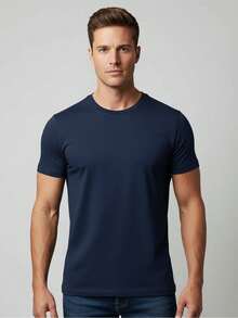 Kit Of 2 Men's T-Shirts 100% Cotton Tshirt Max T Clothing Summer Fashion Basic Everyday Wear - 藏蓝色 - 查看 3