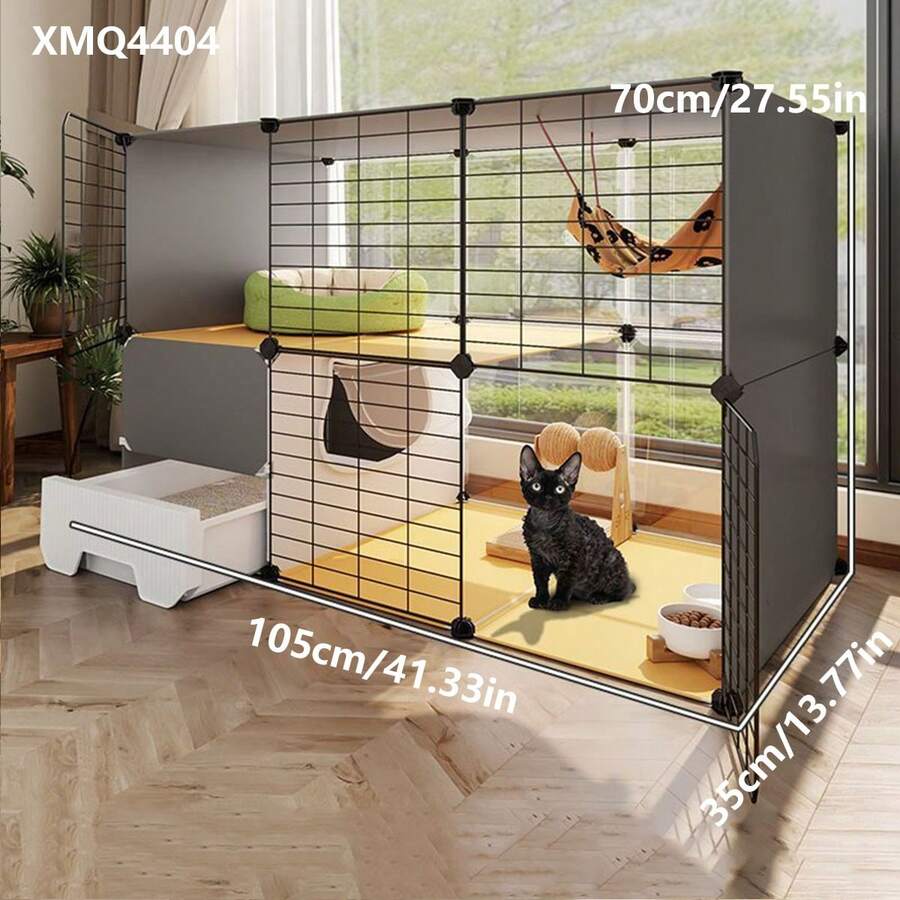 Indoor Cat Cage With Litter Box, Large Cat Villa With Free Space, Cat House