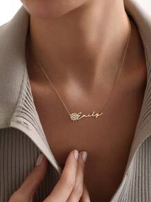 1pc Birthstone Flower DIY Engraved Necklace Pendant, Romantic Flower Bracelet, Customizable Name, Minimalist Daily Style, Keychain, Includes Gift Box, Suitable For Valentine's Day, Birthday, Mother's Day, Everyday Gift - Style 1 - View 5