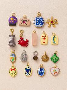 1件可爱新款时尚小猫太阳轮龙虾小鱼郁金香星空香槟蝴蝶不锈钢吊坠，电镀18K金，适用于DIY珠宝、项链、手链配件、耳环、钥匙扣、包包配件、女士珠宝配件、钱包配件、小吊坠、不锈钢DIY配件 - 彩色 - 查看 3