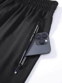 3pcs Men's Drawstring Knit Elastic Waist Sweatpants, Simple Zipper Pocket Design - Black - View 4